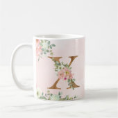 Elegant Roze Bloemen Monogram X Koffie Mok (Links)