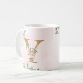 Elegant Roze Bloemen Monogram Y Koffie Mok (Voorkant links)