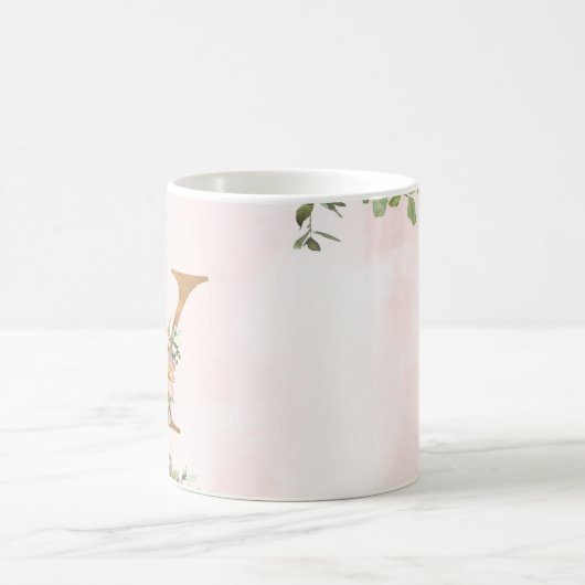 Elegant Roze Bloemen Monogram Y Koffie Mok (Center)