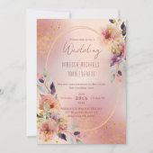 Elegant Roze Bloemen Ovaal Geometrisch Lijst Bruil Kaart (Voorkant)