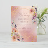 Elegant Roze Bloemen Ovaal Geometrisch Lijst Bruil Kaart (Staand voorkant)