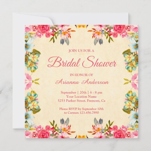 Elegant  Roze Bloemen Princess Vrijgezellenfeest Kaart (Achterkant)