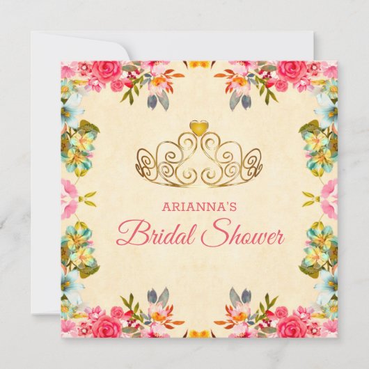 Elegant  Roze Bloemen Princess Vrijgezellenfeest Kaart (Voorkant)