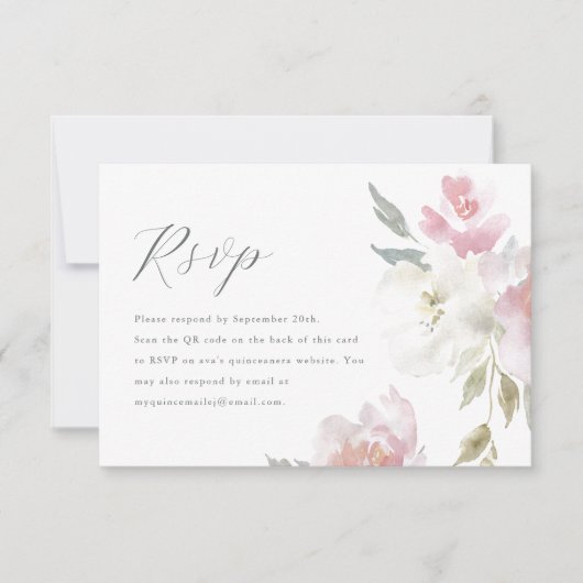 Elegant Roze Bloemen Quinceanera QR Code RSVP (Voorkant)