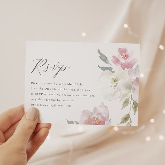 Elegant Roze Bloemen Quinceanera QR Code RSVP