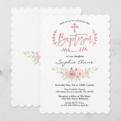 Elegant roze bloemen Roos Gold Cross-Baptisme Kaart (Voorkant / Achterkant)