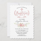 Elegant roze bloemen Roos Gold Cross-Baptisme Kaart (Voorkant)