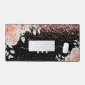 Elegant Roze Bloemen Roos Goud Glitter Monogram Bureaumat (Keyboard & Muis)