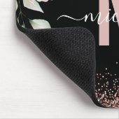 Elegant Roze Bloemen Roos Goud Glitter Monogram Muismat (Hoek)