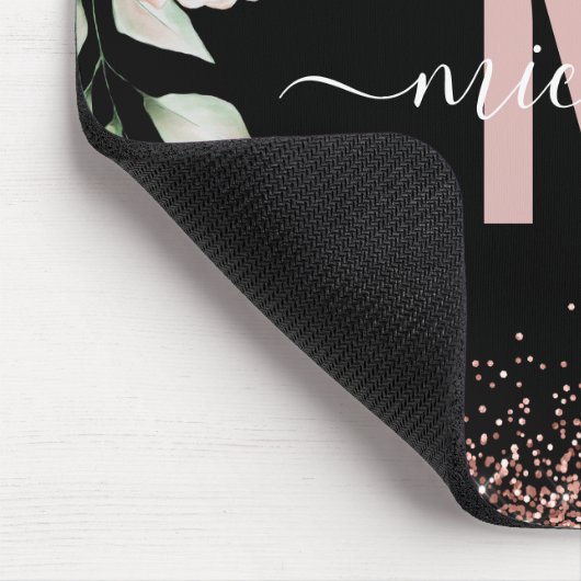 Elegant Roze Bloemen Roos Goud Glitter Monogram Muismat (Hoek)