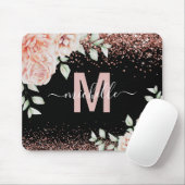 Elegant Roze Bloemen Roos Goud Glitter Monogram Muismat (Met muis)