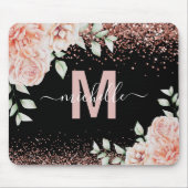 Elegant Roze Bloemen Roos Goud Glitter Monogram Muismat (Voorkant)
