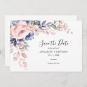 Elegant Roze Bloemen Script Botanische bruiloft Save The Date (Voorkant / Achterkant)