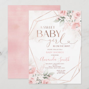 Elegant Roze Bloemen Sweet Baby Meisje Baby shower Kaart