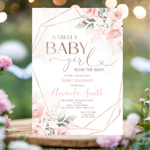 Elegant Roze Bloemen Sweet Baby Meisje Baby shower Kaart