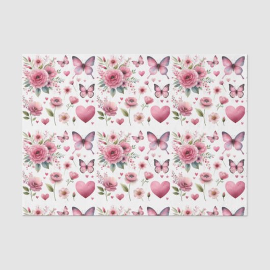 Elegant roze bloemen tissuepapier (Voorkant)