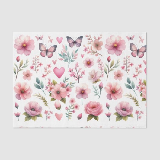 Elegant roze bloemen tissuepapier (Voorkant)