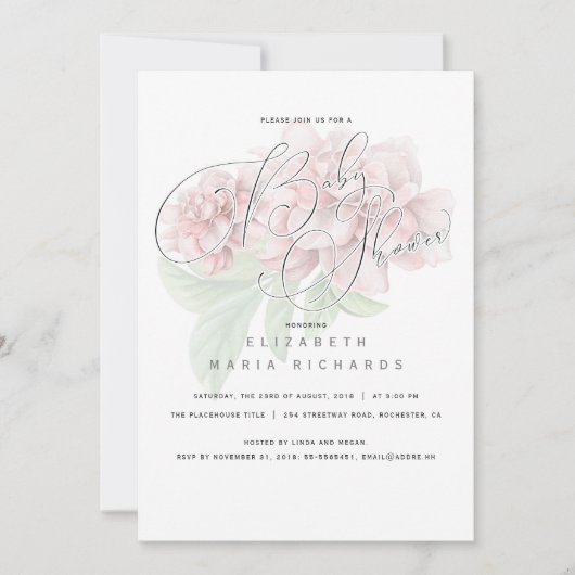 Elegant roze bloemen typografie Baby shower Kaart (Voorkant)