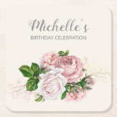 Elegant Roze  Bloemen Verjaardagsfeest Kartonnen Onderzetters (Voorkant)