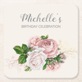 Elegant Roze  Bloemen Verjaardagsfeest Kartonnen Onderzetters