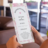 Elegant Roze Bloemen Vlak Huwelijksprogramma Programmakaart