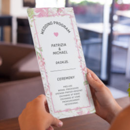 Elegant Roze Bloemen Vlak Huwelijksprogramma Programmakaart