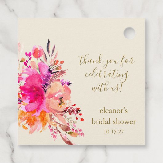 Elegant Roze Bloemen Vrijgezellenfeest Custom Dank Bedankjes Labels (Achterkant)