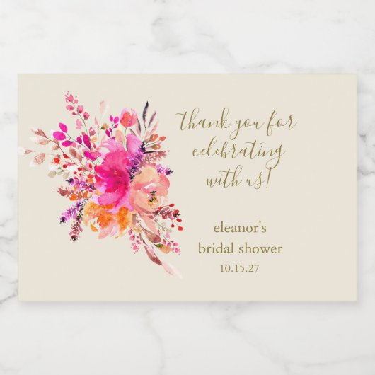 Elegant Roze Bloemen Vrijgezellenfeest Custom Dank Sparkling Wijnetiket (Enkel label)