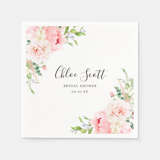 Elegant Roze Bloemen Vrijgezellenfeest Custom Servet (Voorkant)