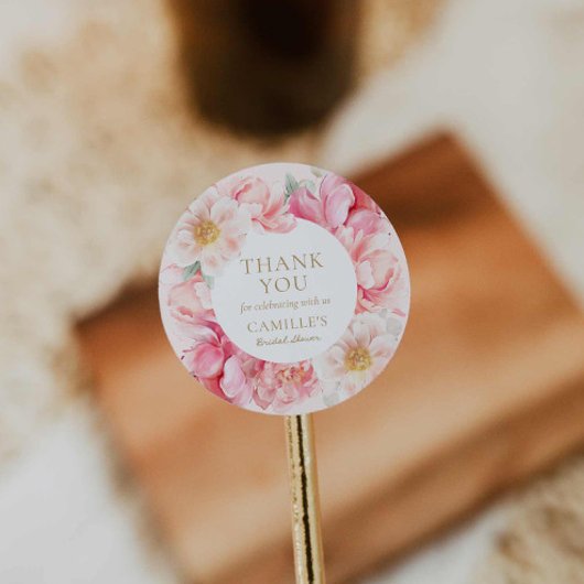 Elegant Roze Bloemen Vrijgezellenfeest Dank u Ronde Sticker