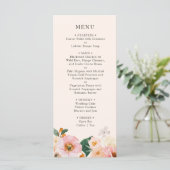 Elegant Roze Bloemen Vrijgezellenfeest Menu (Staand voorkant)