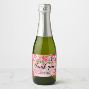 Elegant roze bloemen Vrijgezellenfeest Mini Sparkling Wijnetiket