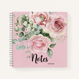 Elegant Roze Bloemen Waterverf Aangepaste Naam Notitieboek