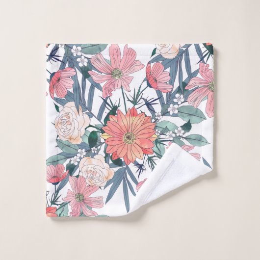 Elegant Roze Bloemen Waterverf Bloemen Bad Handdoek (Wasdoekje)