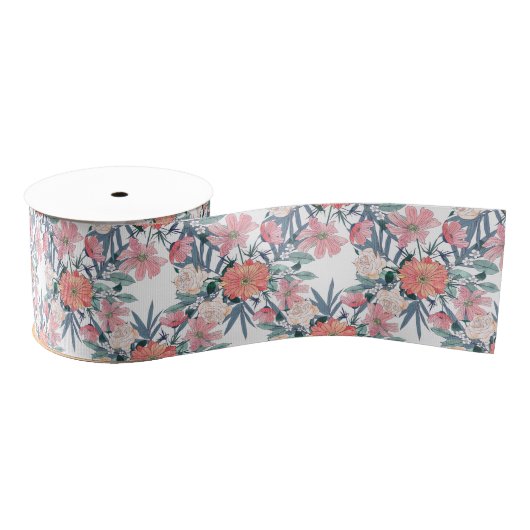Elegant Roze Bloemen Waterverf Bloemen Grosgrain Lint (Spoel)