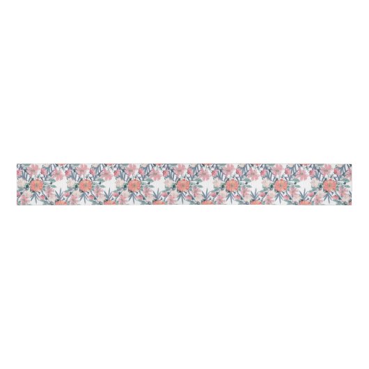 Elegant Roze Bloemen Waterverf Bloemen Grosgrain Lint (Voorkant)