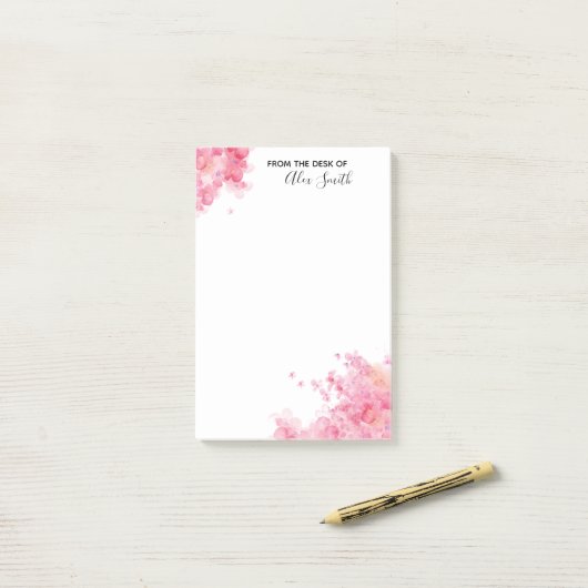 Elegant roze bloemen Waterverf bloemen Post-it® Notes (Op bureau)