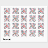 Elegant Roze Bloemen Waterverf Bloemen Vierkante Sticker (Vel)