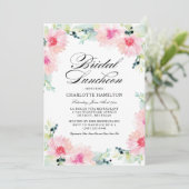 Elegant Roze Bloemen Waterverf Bridal Luncheon Kaart (Staand voorkant)