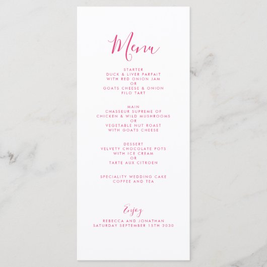 Elegant Roze Bloemen Waterverf Bruiloft Menu Kaart (Voorkant)