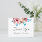 Elegant roze bloemen Waterverf Dank u wel Briefkaart (Staand voorkant)