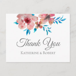 Elegant roze bloemen Waterverf Dank u wel Briefkaart