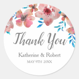 Elegant roze bloemen Waterverf Dank u wel Ronde Sticker