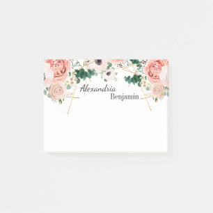 Elegant roze bloemen Waterverf Floral personaliser Post-it® Notes