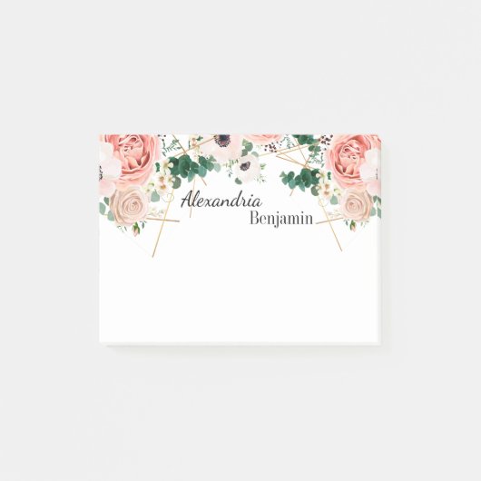 Elegant roze bloemen Waterverf Floral personaliser Post-it® Notes (Voorkant)
