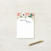 Elegant roze bloemen Waterverf Floral personaliser Post-it® Notes (Op bureau)