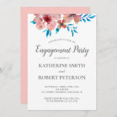 Elegant roze bloemen Waterverf Weddenschap Verlovi Kaart (Voorkant / Achterkant)