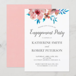 Elegant roze bloemen Waterverf Weddenschap Verlovi Kaart