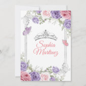 Elegant Roze Bloemen Zilver Paarse Meisje Quinceañ Kaart (Achterkant)