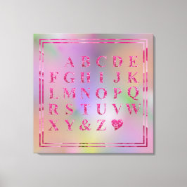 Elegant roze bloemenalfabet hartplezier regenboogk canvas afdruk